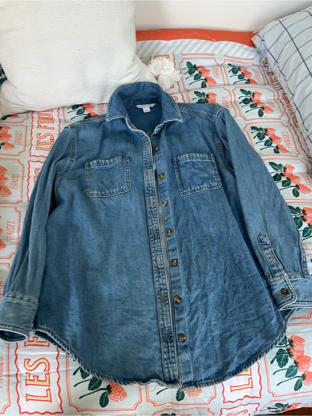 Oversized 100 cotton thick denim Old Navy Blue Denim Button-Up Shirt S